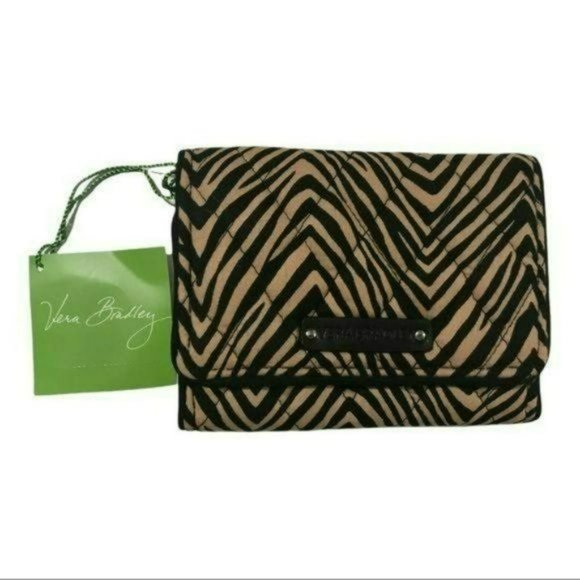 Vera Bradley Petite Trifold Wallet Zebra Tan and Black New With Tags - Picture 1 of 5